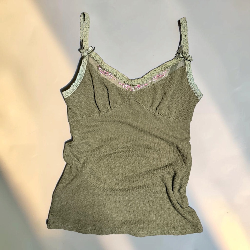 Free People Cami Top Floral Embroidered Olive Green Small Fairycore